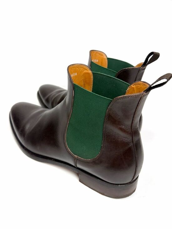 SCAROSSO Italy Giancarlo Chelsea Boots Brown Leather Green Side Panel sz 45 US12